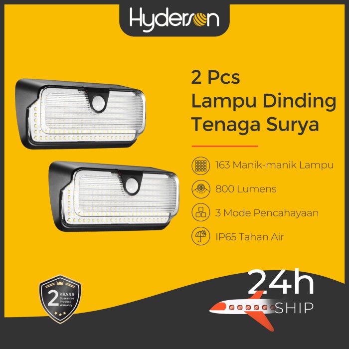 Terlaris Hyderson 2Pcs Lampu Dinding Tenaga Surya 163Led Sensor Lampu Taman
