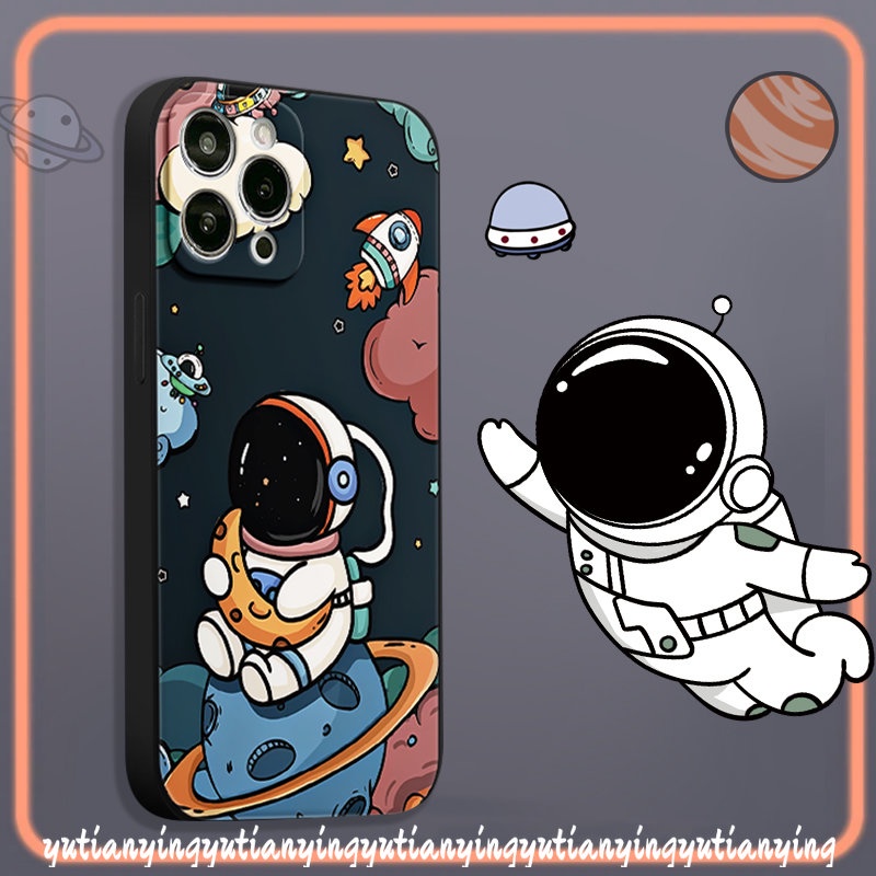 Casing Kartun Lucu Tepi Lurus Redmi A1 12C 10 9T 9A 9 9C NFC Note11 10 9 8 10 Pro Plus 10Pro 10s Poco F4 M5 M4 M3 Pro F3 X3 Pro 10 M3 MI 11 Lite 10T Astronot Soft Cover NASA