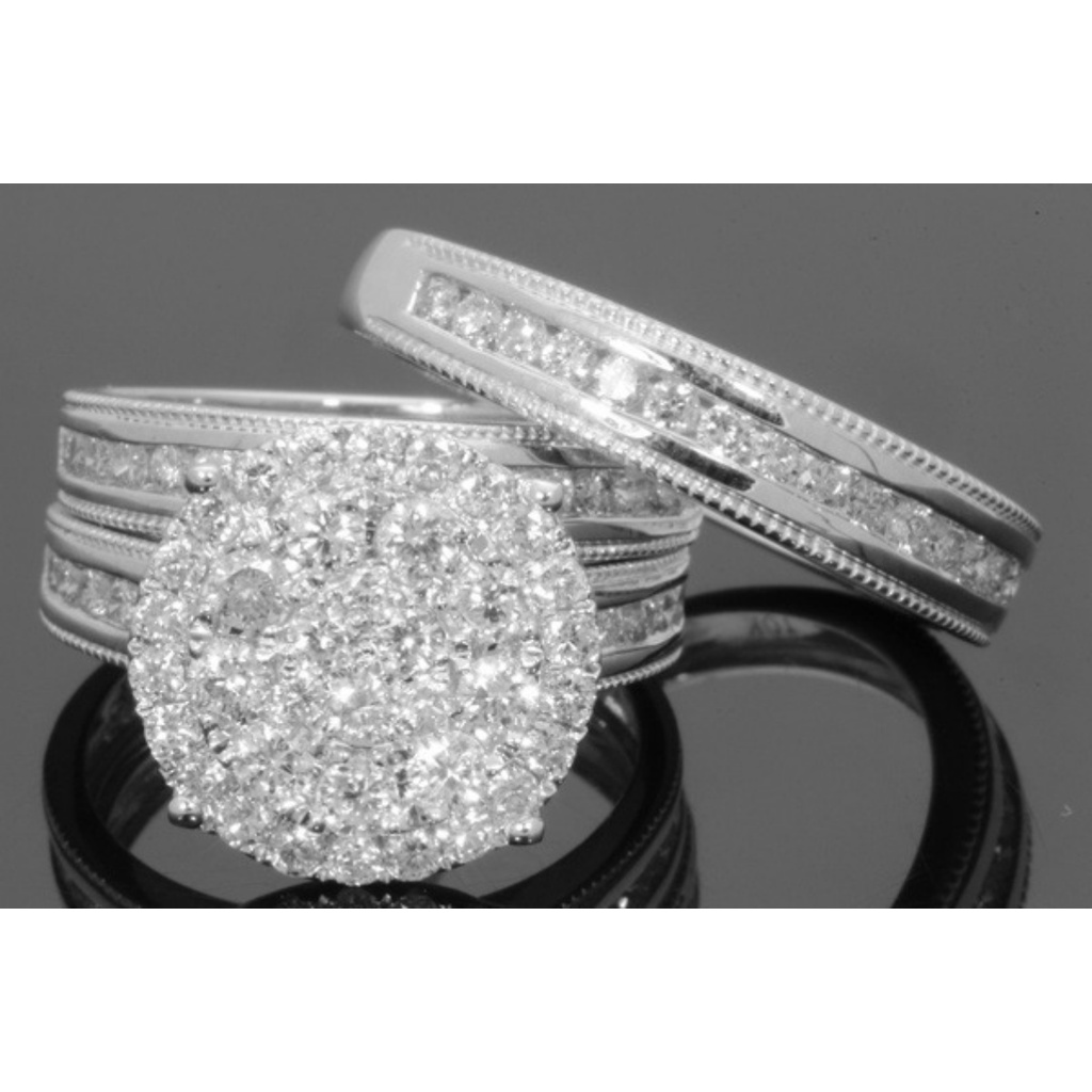 Goldkingdom Aksesoris Perhiasan Fashion Ready Stock Micro Set Cincin Berlian Penuh Wanita Berlapis Emas Set Pertunangan