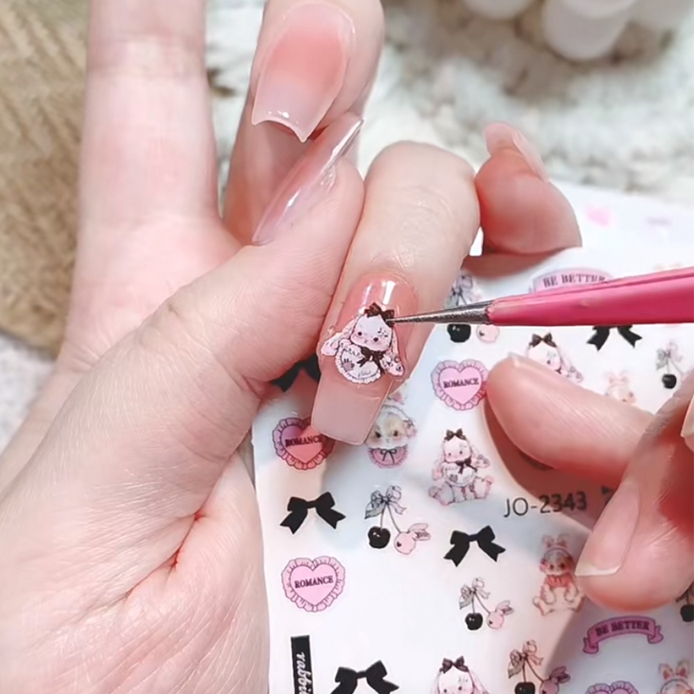 [Harga Grosir] 1lembar Stiker Kuku Kertas Motif Lolita Kelinci/Art Back Adhesive Sticker Selotip Perekat Kuku/Butterfly Water Transfer Nail Decal/Manicure Art Decoration