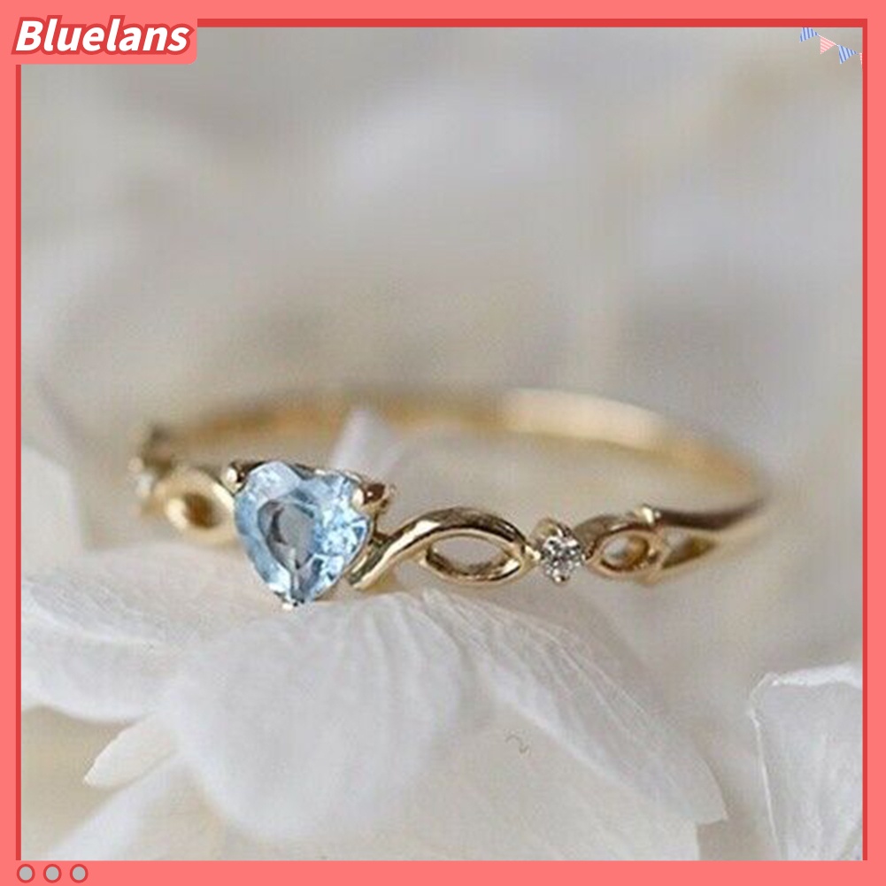 {In Stock} Wanita Fashion Hati Cubic Zirconia Tergabung Hollow Band Cincin Hadiah Perhiasan Pernikahan