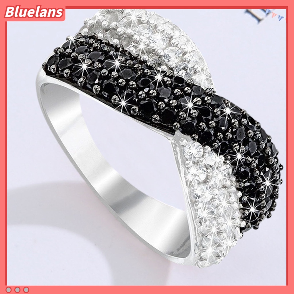 {In Stock} Wanita Cincin Jari Ganda Warna Berlian Imitasi Mengkilap Hias Bentuk Salib Disabit Lady Circlet Perhiasan Harian