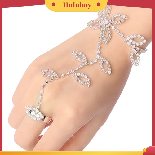 {Ready Stock} Kristal Berlian Imitasi Daun Hand Harness Gelang Rantai Budak Link Kaki Jari Cincin