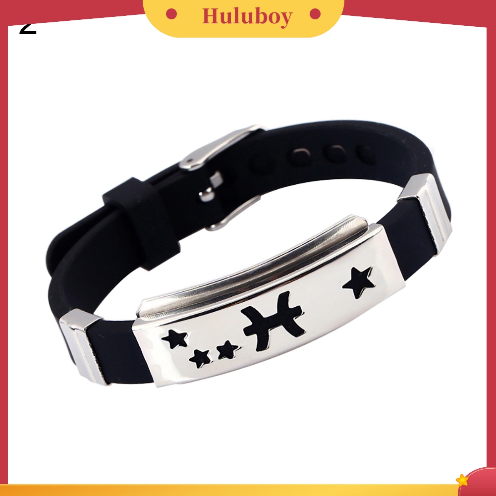 {Ready Stock} Gelang Tangan Pria Horoskop Stainless Steel Silikon Bangle Clasp Cuff Bracelet