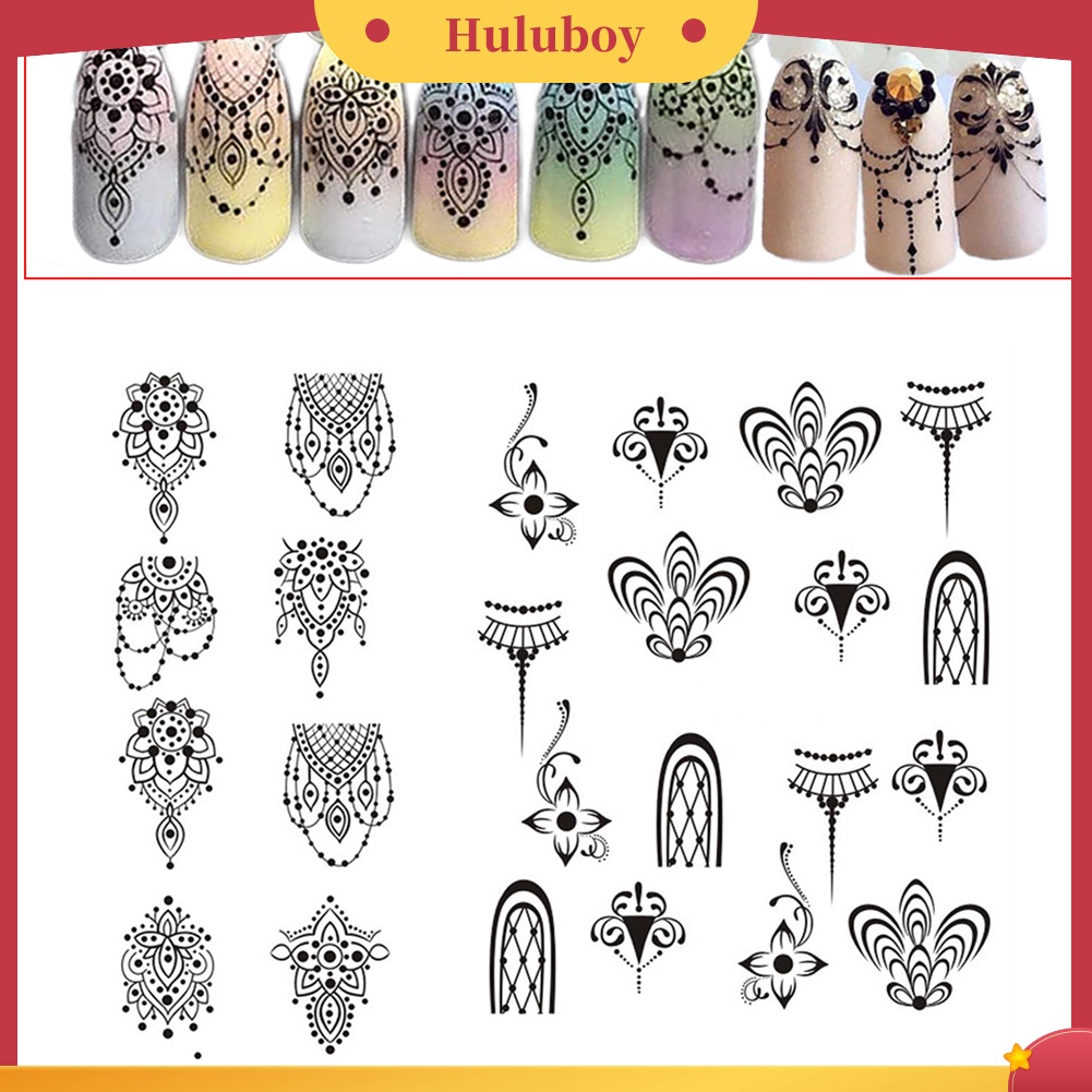 {In Stock} DIY Hitam Bunga Nail Art Stiker Transfer Air Manicure Decals Dekorasi