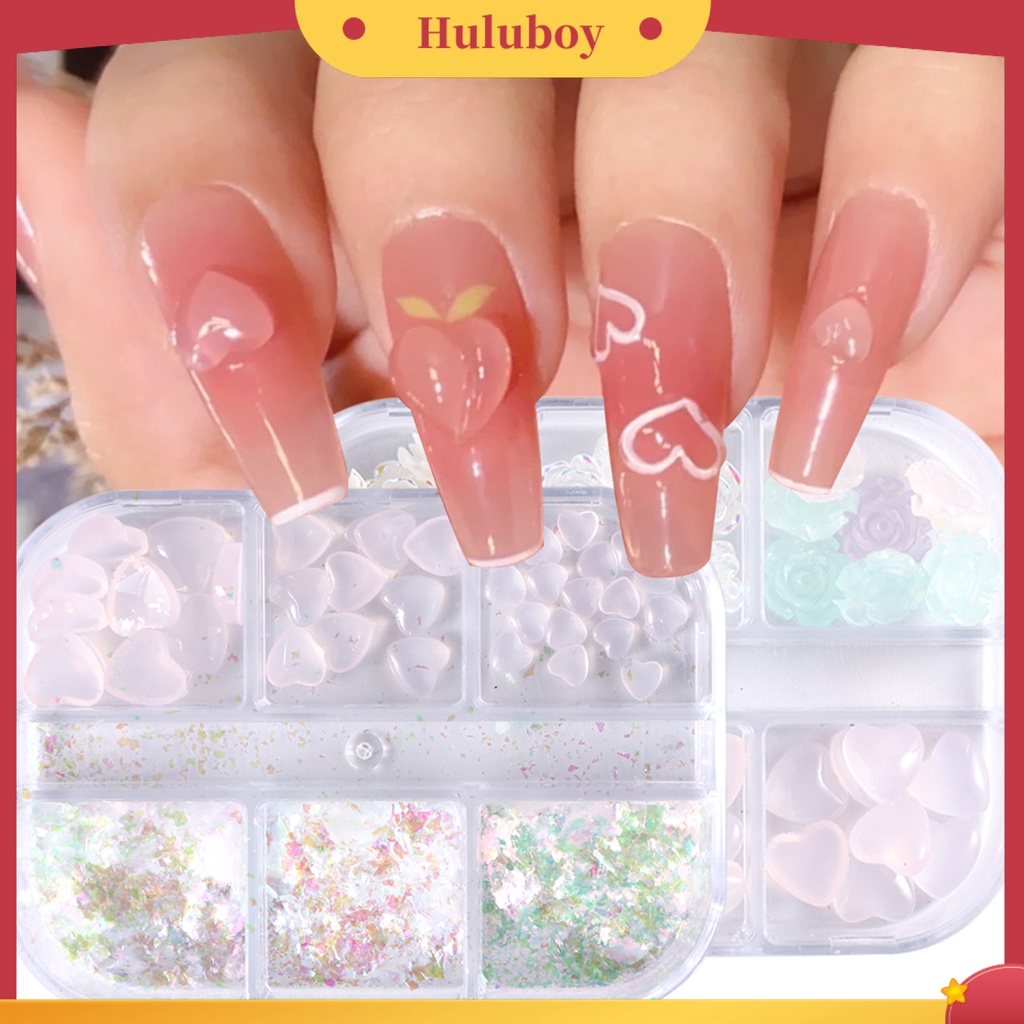 {In Stock} Camelia Pesona Kuku Bercahaya Cinta Hati Bunga Ukuran Campur 3D Dekorasi Kuku Manicure Aksesoris DIY Perlengkapan