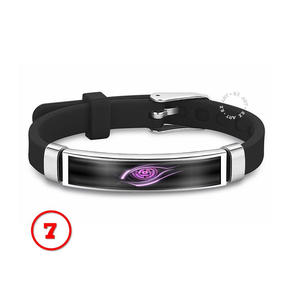 GELANG NARUTO SHARINGAN RINNEGAN EYE BAHAN KARET SILICONE PLAT STAINLESS STEEL GAMBAR ANIME KACA EPOXY MODEL SABUK STRAP