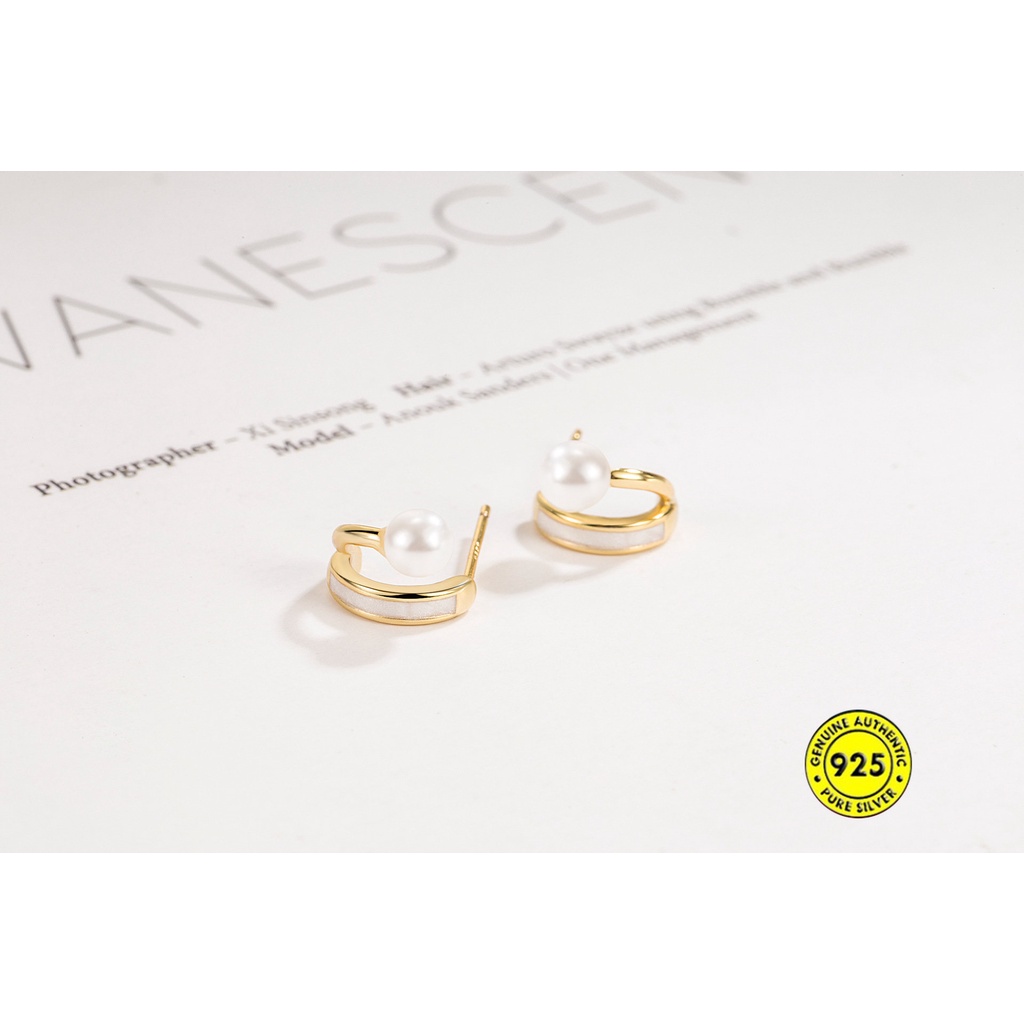 Anting Pejantan Mutiara Fritillary Bermutu Tinggi Temperamen Perempuan Anting Antik Lapisan Ganda U1214