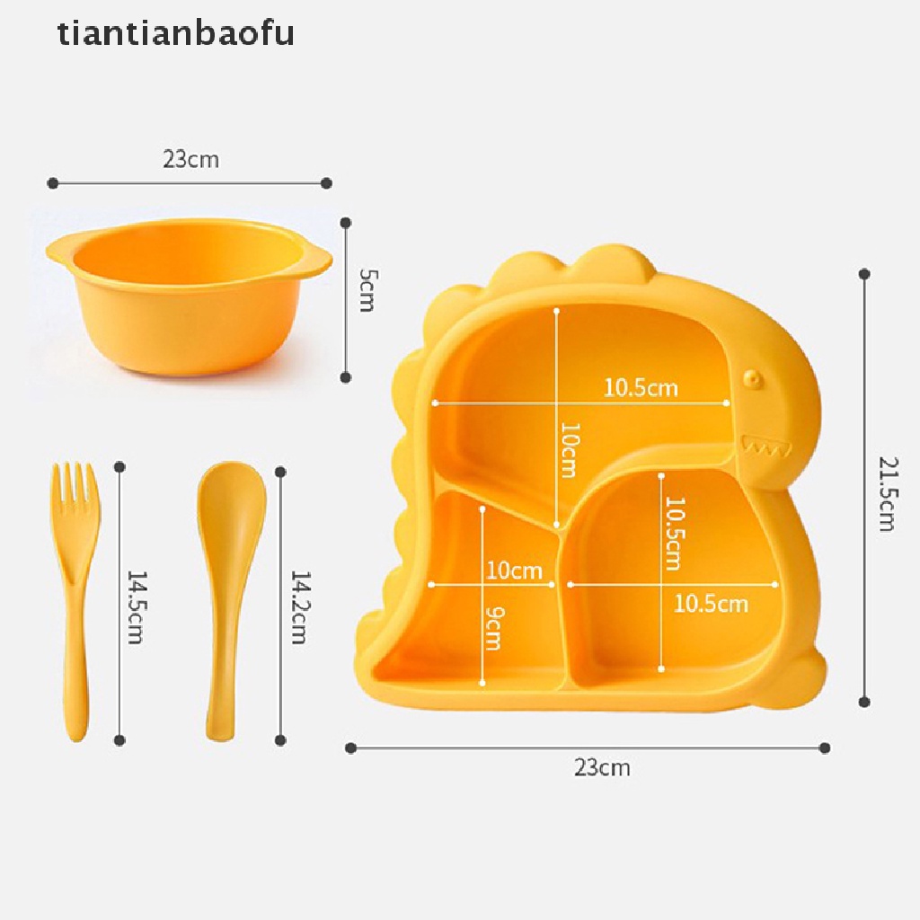 [tiantianbaofu] 4pcs/set Peralatan Makan Bayi Dinosaurus Anak Piring Makan Grid Piring Makan Butik