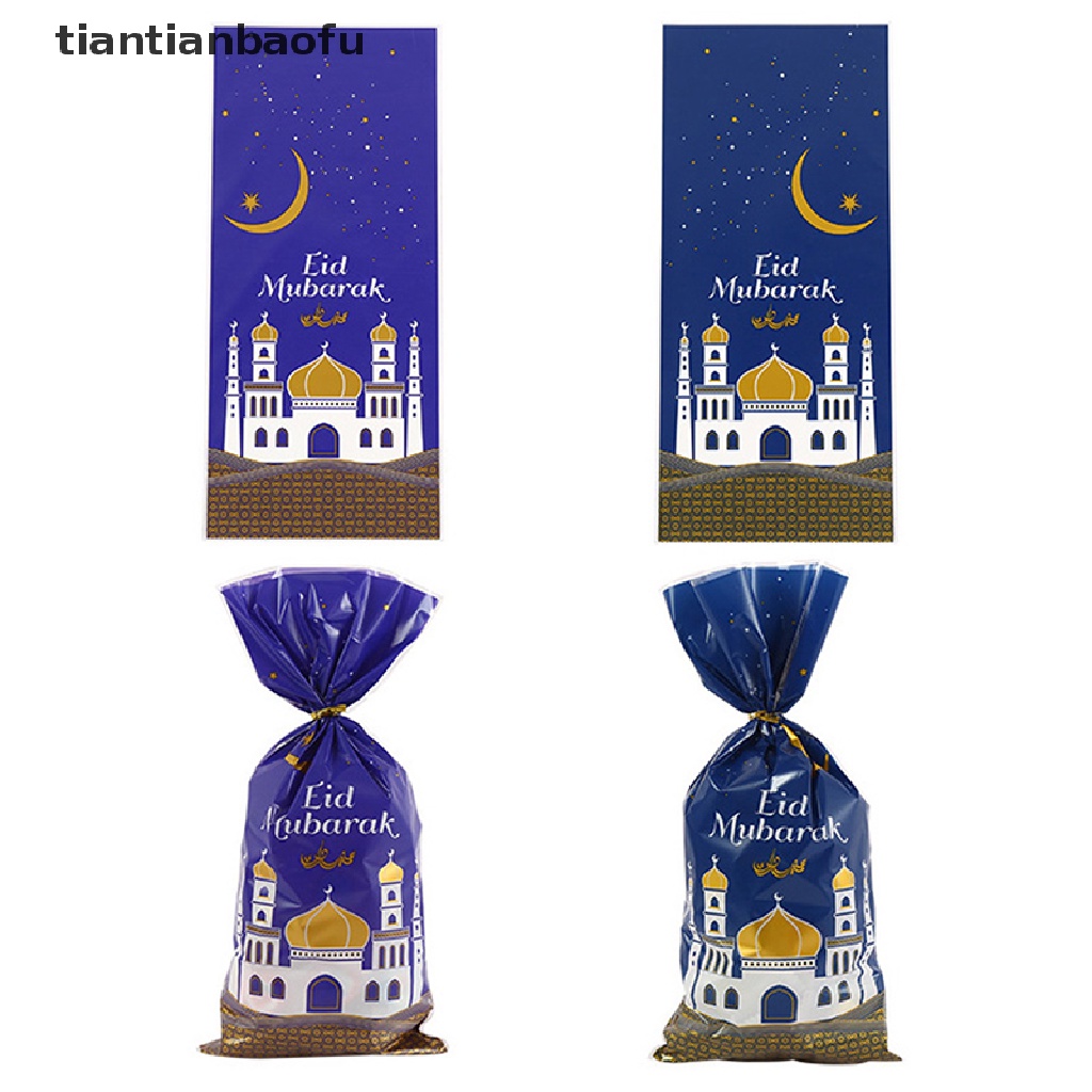 [tiantianbaofu] 50pcs Eid Mubarak Gift Bag Plastik OPP Bag Dua Warna Mix Perlengkapan Pesta Muslim Butik