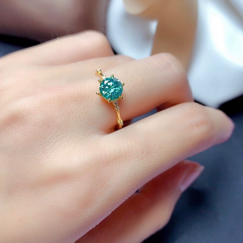 Goldkingdom Aksesoris Perhiasan Fashion Ready Stock Cincin Berlian Moissanite Biru-Hijau Maldivian