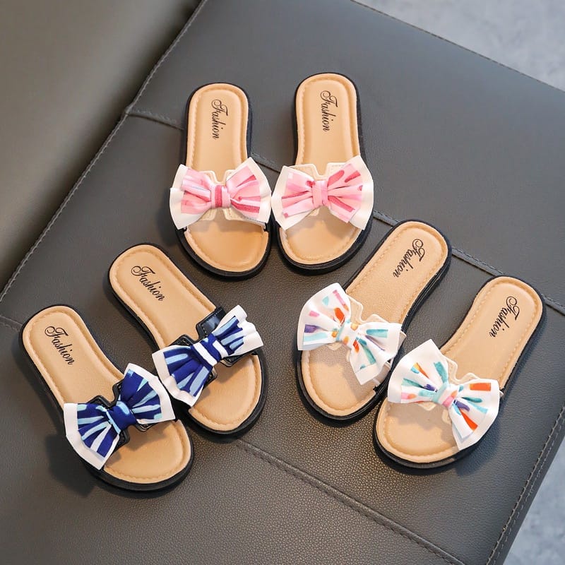 TOPGROSIR LV0285 Sandal Selop Anak Perempuan Pita Rainbow Anti Slip Import Fashion Gurly