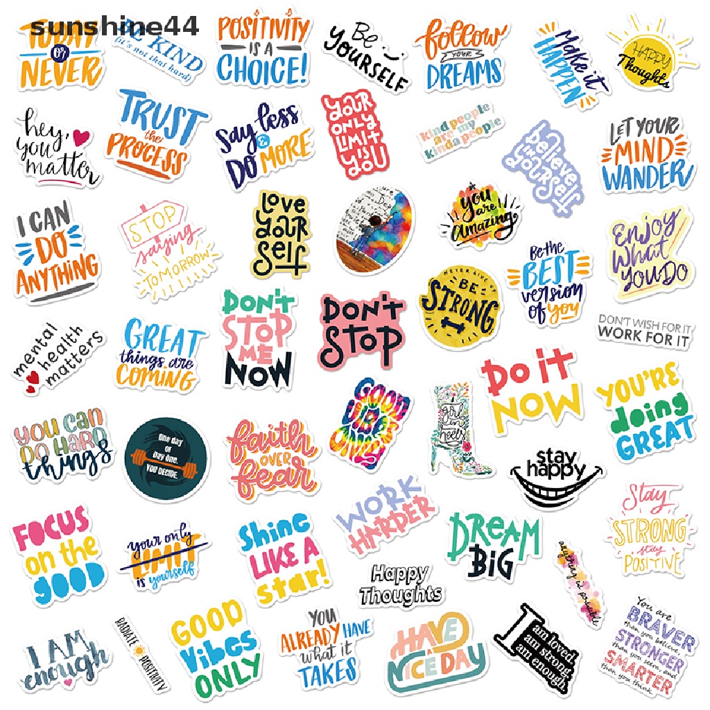 Sunshine 50pcs Stiker Inspirasi Ungkapan Motivasi Life Quotes Decals DIY Laptop Scrapbooking Stiker Hadiah ID