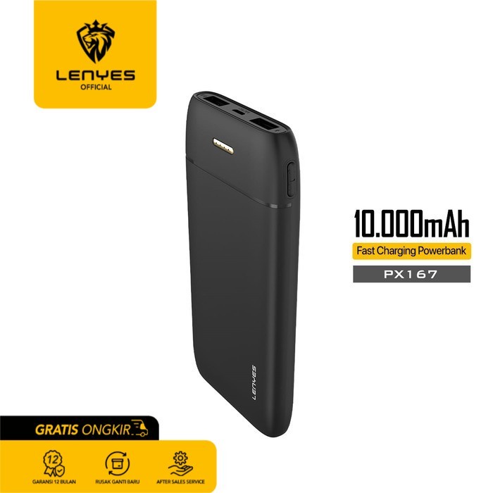 LENYES PX167 Powerbank 10000MAH Fast Charging Real Capacity Original - Black portable power bank emergency charger