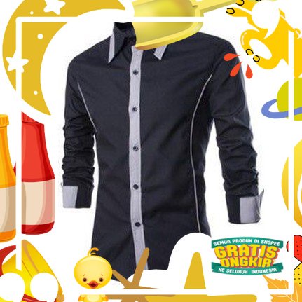 Kemeja pria cardinal distro korea jumbo hitam abu kasual murah formal keren polos lengan panjang H9L