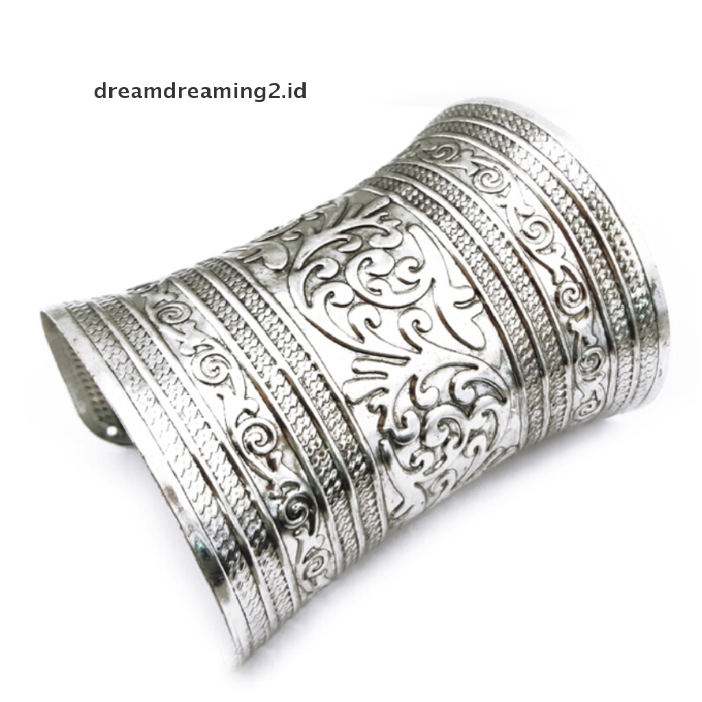 (hot) Fashion Antik Melengkung Perhiasan Panjang Lebar Vintage Metal Cuff Gelang Bangle Baru//