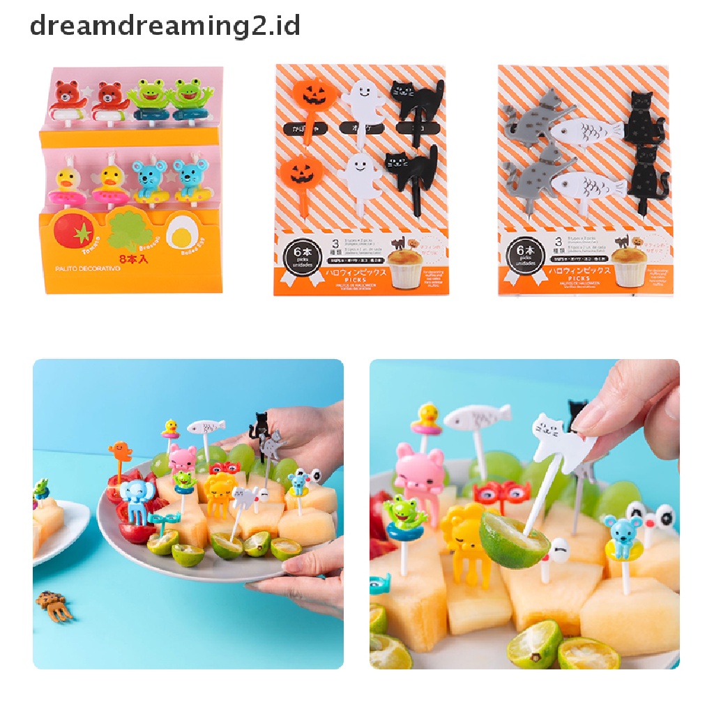 (hot) 6per8/10pcs Mini Kartun Food Pick Kid Food Garpu Buah Bento Box Decor Reusable//