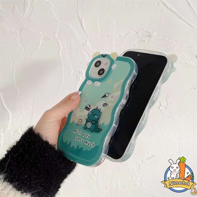 IPHONE Casing Kompatibel Untuk Iphone14 13 12 11 Pro Max X Xr Xs Max7 8 6 6s Plus Casing Ponsel Dinosaurus Hijau Lucu Little Monster Frame Bumper Pelindung Lensa Shockproof Cover Pelindung