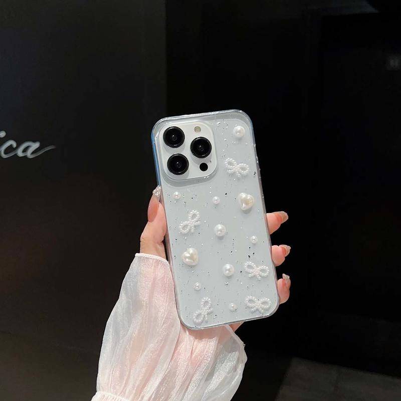 Casing Simpul Kupu-Kupu Manik Epoxy 3D Untuk iPhone 14 13 12 11 Pro MAX Plus Mini Bening Lembut TPU Cover Skin Untuk iPhone X XS MAX XR 7 8 Plus SE 2022 2020 14Plus 13Mini 12Mini