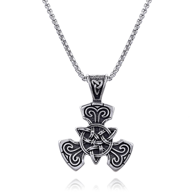 [Z H Perhiasan] Vintage Nordic Viking Punk Celtic Liontin Pria Dan Wanita Fashion Stainless Steel Kalung Hip Hop Pesta Perhiasan Aksesoris