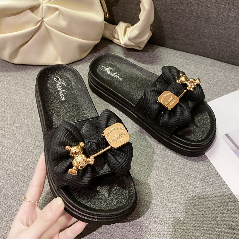 GROSIRTAS TG0706 Sandal Wedges Wanita Import Motif Pita Bear Mewah Bahan Karet