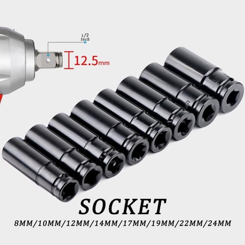 10pcs Impact Socket Set 1/2in Extension Mata Sock Impek Sok 8-24MM