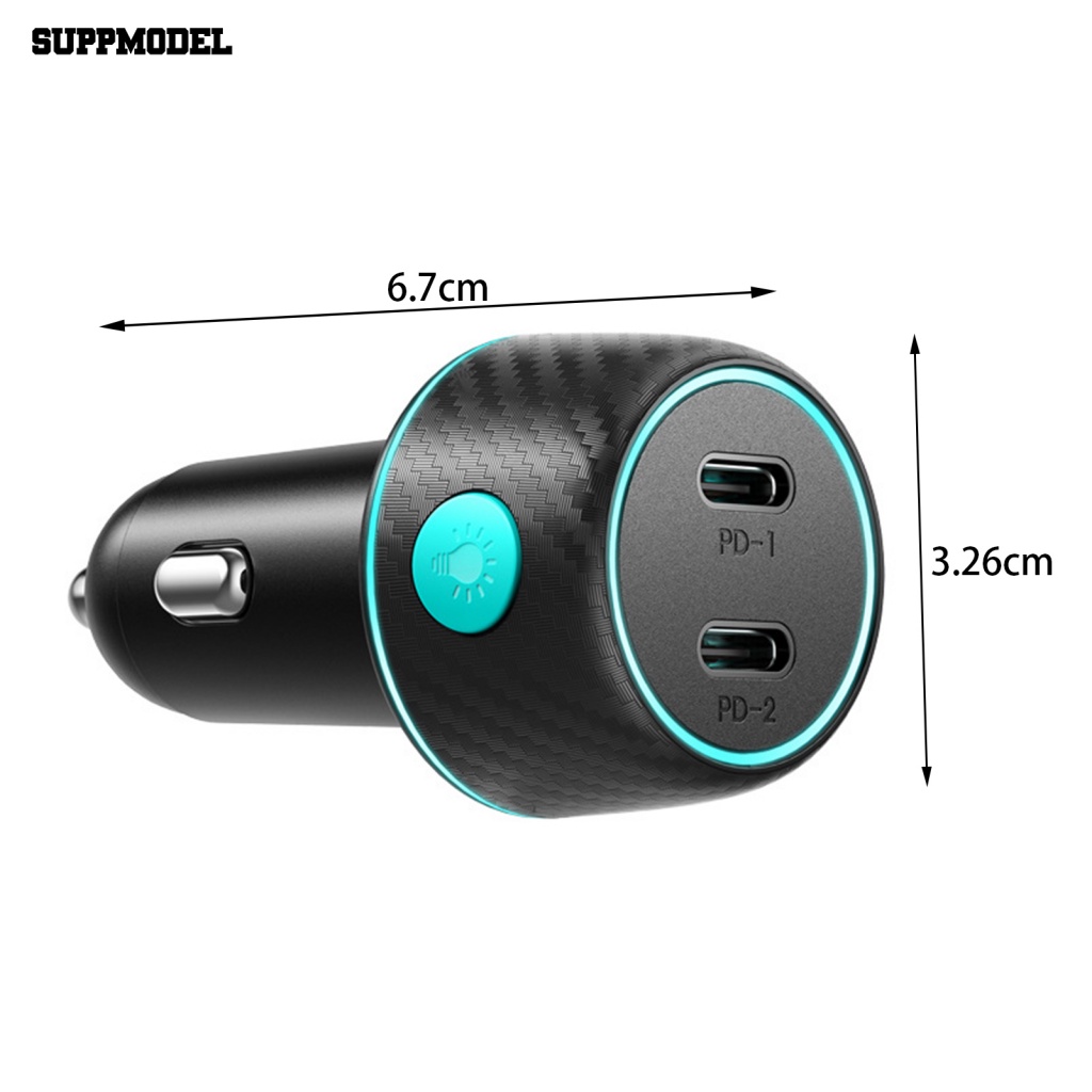 Suppmodel USB Charger Ponsel Mobil Aksesori Otomatis PD/QC 3.0 Charger Ponsel Otomatis Seven-color Ambient Light