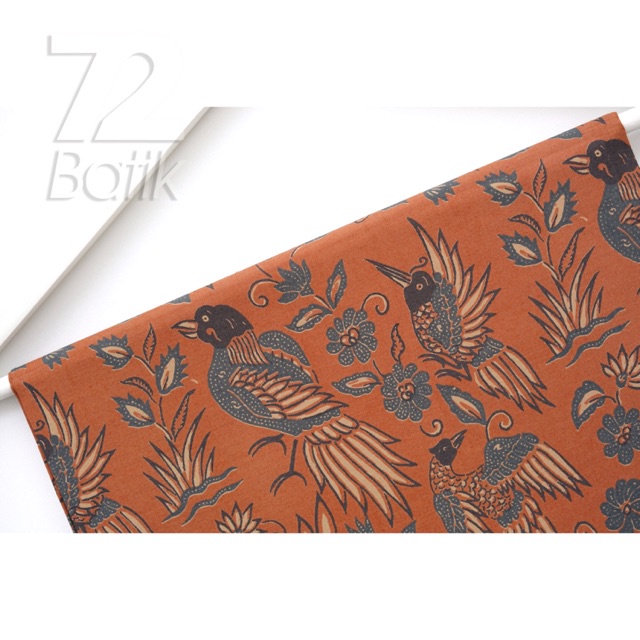 KAIN BATIK KATUN Premium Motif Burung Warna Orange Oranye Oren 723461 Cap 72 Jarik Jarit Samping Kebat Panjang Batik Katun Modern Premium Bahan Seragam Batik Pernikahan Kantor Keluarga Murah Kamen Jadi Batik Bali Lembaran