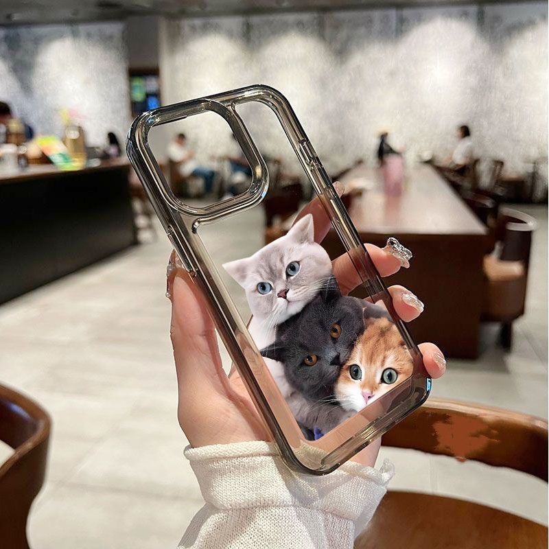 IPHONE Tiga Kucing Soft Case Kompatibel Untuk Casing Iphone11 14 13 12 Pro XS Max X XR 7 +8 6 6S Plus TPU Transparan Unik Tombol Cover Pelindung Kamera