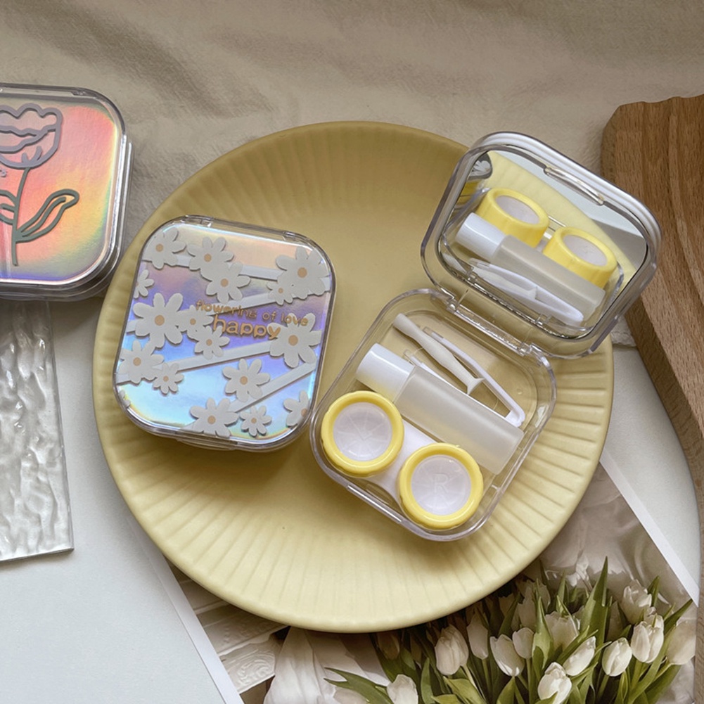 Square Ins Daisy/Tulip Pupil Care Box Kotak Penyimpanan Lensa Kontak Laser Mini Portable Dengan Cermin