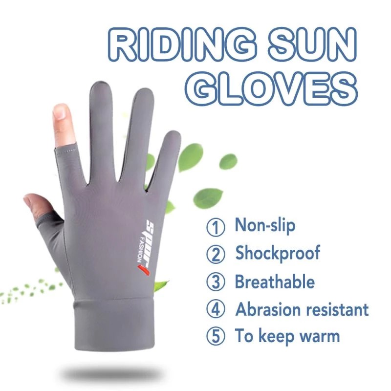 Ice Silk Gloves Sarung Tangan Motor Sepeda Pria Wanita Anti Slip Es Sutra Nyaman dan Bernapas Cewek Anti Air Touch Screen Setengah Jari Half Finger  Ice Silk Gloves