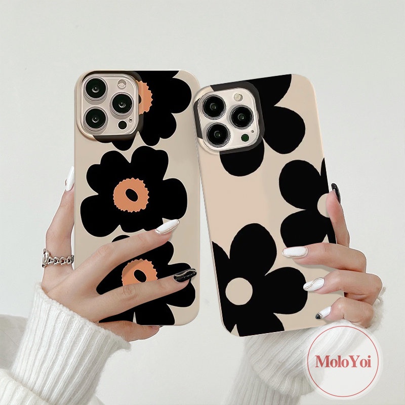 IPHONE Ins Gaya Korea Glossy Shockproof Case Kompatibel Untuk Iphone11 14 13 12 Pro Max 7Plus XR 87 Plus X XS Max SE 2020 Perlindungan Kamera Tiga Bunga Sederhana Tpu Lembut Ponsel Cover