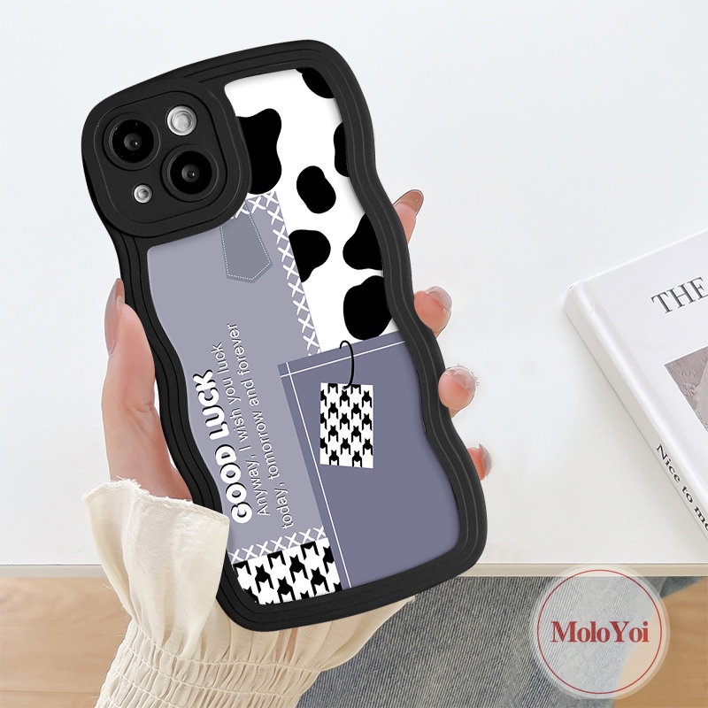 IPHONE Casing Pola Sambungan Smile Leopard Houndstooth Kompatibel Untuk Iphone14 12 11 13 Pro Max 7Plus 7 6 6s 8 14 Plus XR X XS Max SE 2020 Fashion Wavy Edge Tpu Soft Cover