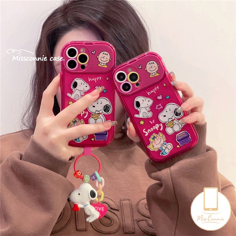 Rose Red Creative Flip Make Up Mirror Casing Kompatibel Untuk IPhone Xr7 8 Plus 11 14 13 12 11 Pro MAX X XS MAX SE 2020 Kartun Lucu Snoopy Charlie Brown Shockproof Soft TPU Case