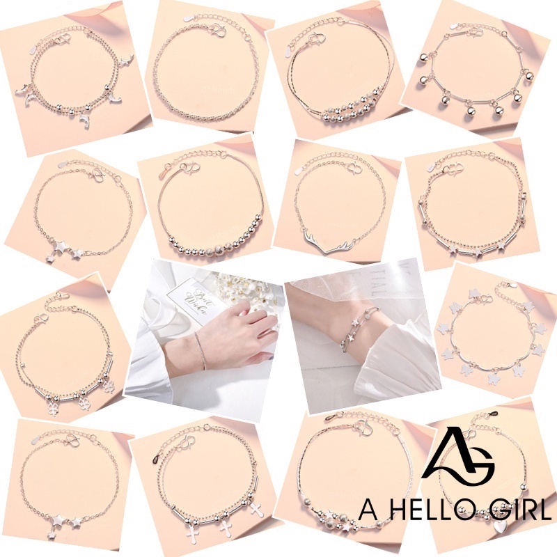 S925 Silver Korean Double-layer Pendant Bracelet for Women Girls Fashion Hand Jewelry