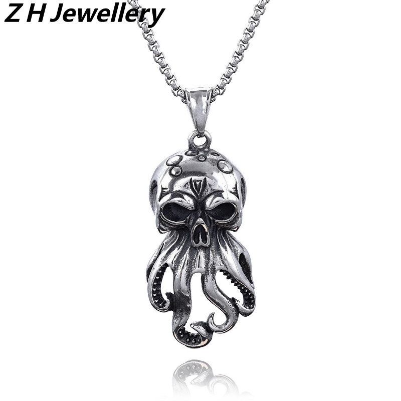 [Z H Perhiasan] Vintage Gurita Hip Hop Stainless Steel Liontin Pria Dan Wanita Fashion Kalung Punk Pesta Rock Baja Titanium Perhiasan Aksesoris