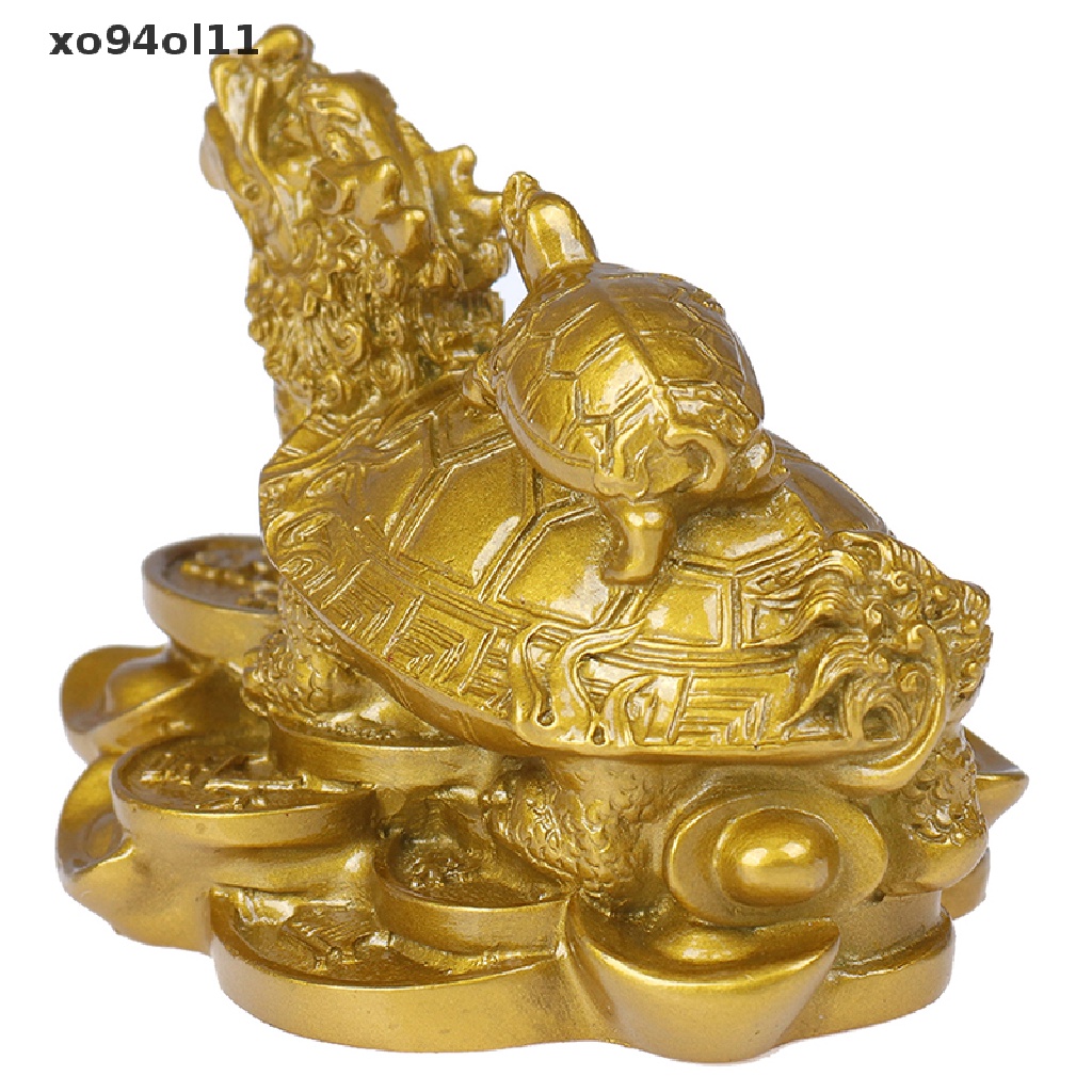 Xo 1Pc Patung Emas Feng Shui Naga Kura Kura Kura Figurine Koin Uang Kekayaan Keberuntungan OL