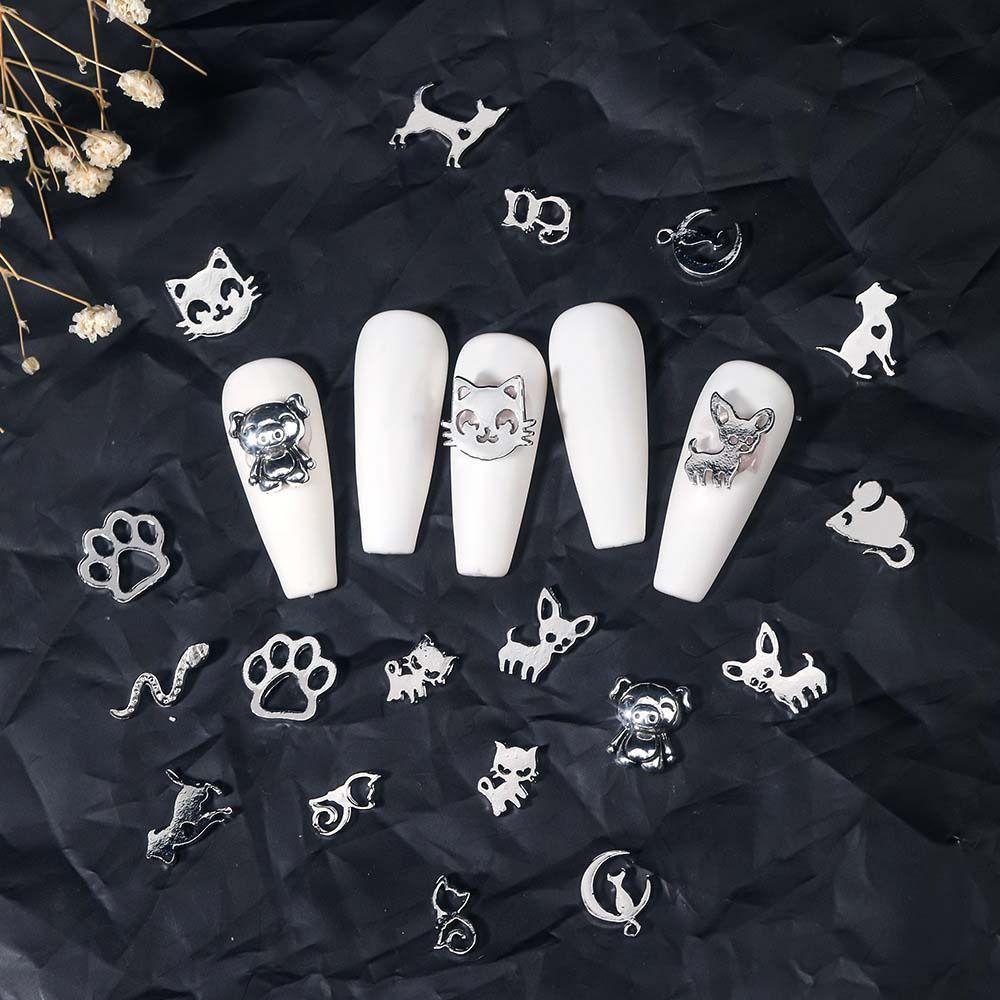 AUGUSTINA Agustina Hewan Dekorasi Kuku Wanita Anjing Kucing Manicure Aksesoris Hollow Logam Alloy Hewan Metal Nail Art Drills