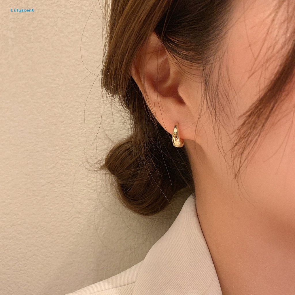 Lilyscent 1pasang Ornamen Jepit Telinga Aksesoris Pakaian Lingkaran Wanita Hoop Earrings Geometric