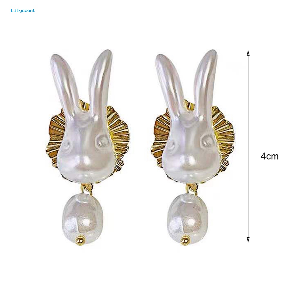 Lilyscent 1pasang Ringan Menjuntai Anting-Anting Aksesoris Pesta Bunny Faux Pearl Earrings Accessories Eye-catching