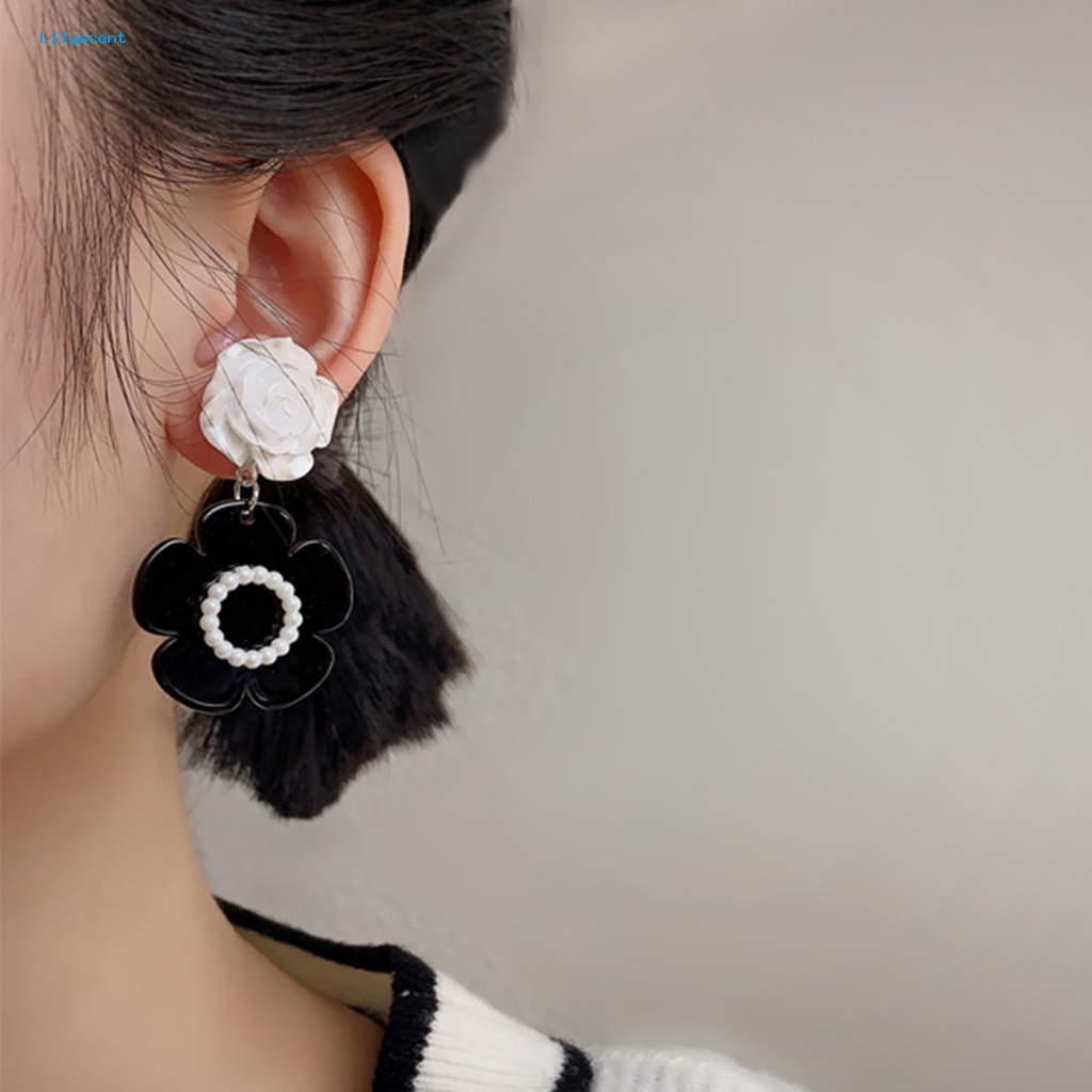 Lilyscent 1pasang Colorfast Ear Rings Perlengkapan Kostum Mewah Camellia Pearl Stud Earrings Retro