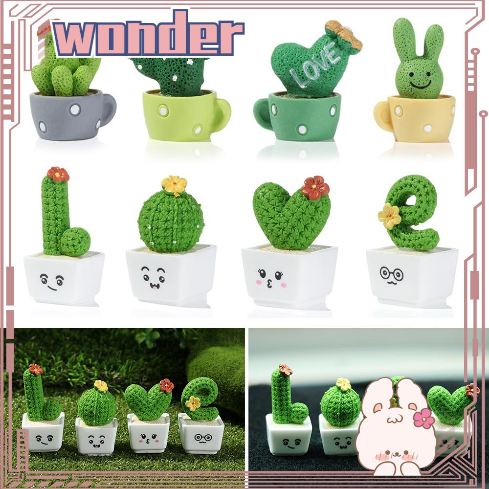 Wonder 1/4pcs Patung Bunga Kaktus Dekorasi Mobil Resin Dekorasi Kerajinan Patung Mini Perlengkapan Rumah Boneka Patung Pemandangan Mikro