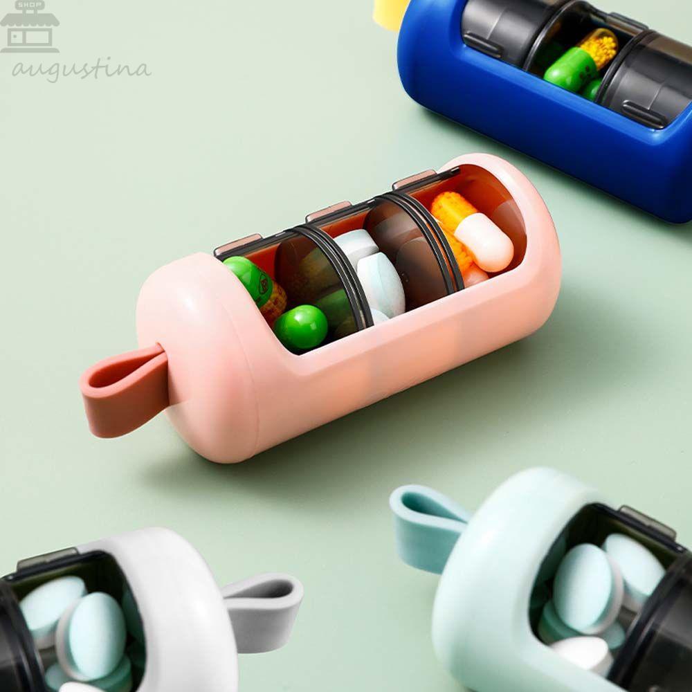 Agustina Kotak Penyimpanan Pil Portable 3gelang Kotak Plastik Tahan Air Kompartemen Terpisah Tablet Splitter Travel Pill Case