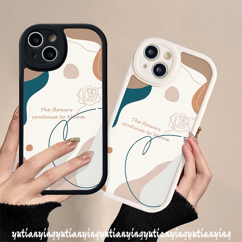 IPHONE Casing Belakang Ponsel Pasangan Lucu Kompatibel Untuk Iphone11 12 14 13 Pro Max7 8 6s 6 Plus XS XR X Max SE 2020 Creative Art Line Flowers Soft Case