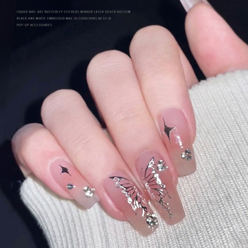 Siy 6lembar Stiker Kupu-Kupu Cair Butterfly Nail Art Stiker Kuku Decals Manicure Aksesoris DIY Dekorasi Kuku