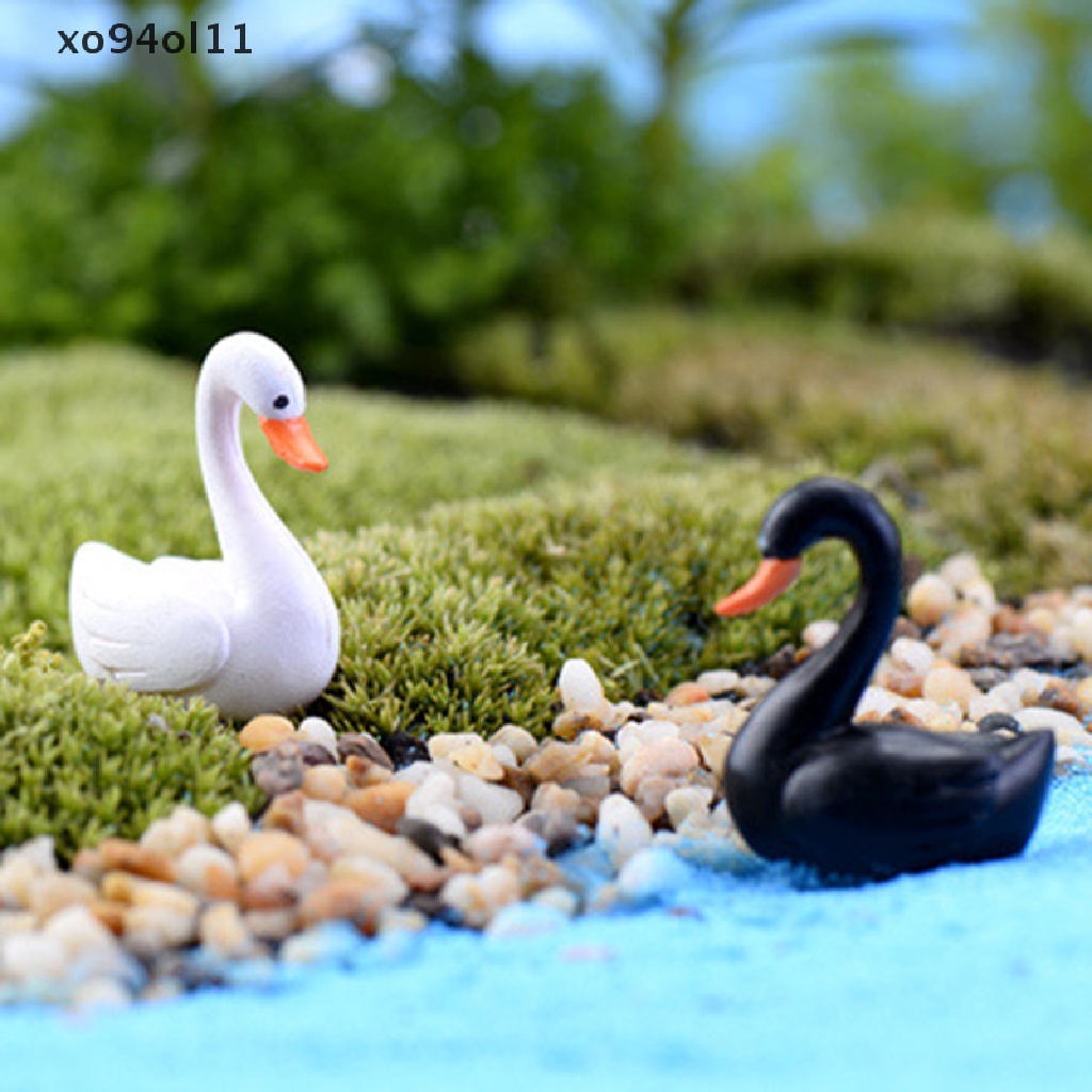 Xo Putih/Hitam Mini Swan Ornamen Taman Miniatur Patung Tanaman Pot Peri Dekorasi Taman OL