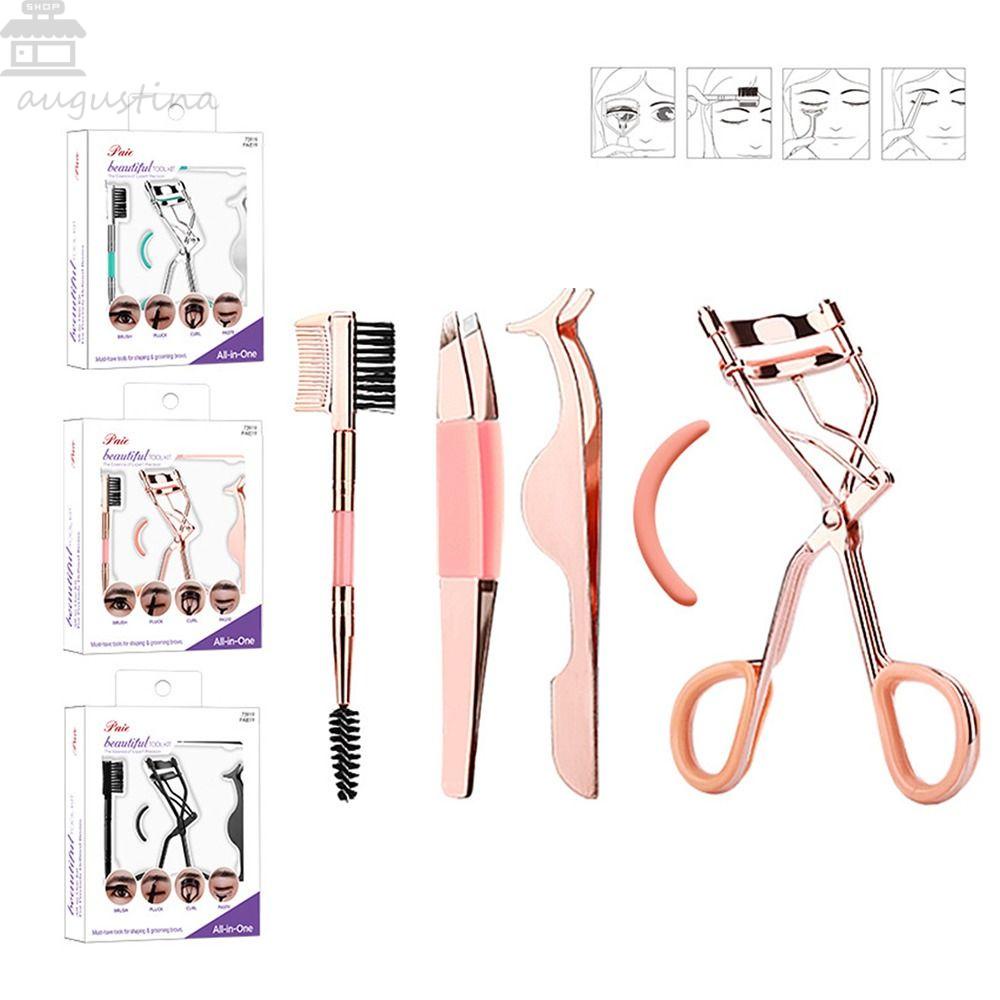 Penjepit Bulu Mata Agustina 5Pcs/Set Rose Gold Kecantikan Wanita Kosmetik Aksesoris Aplikator Bulu Mata Palsu Sisir Alis Isi Ulang Pads Eyelashes Alis Set