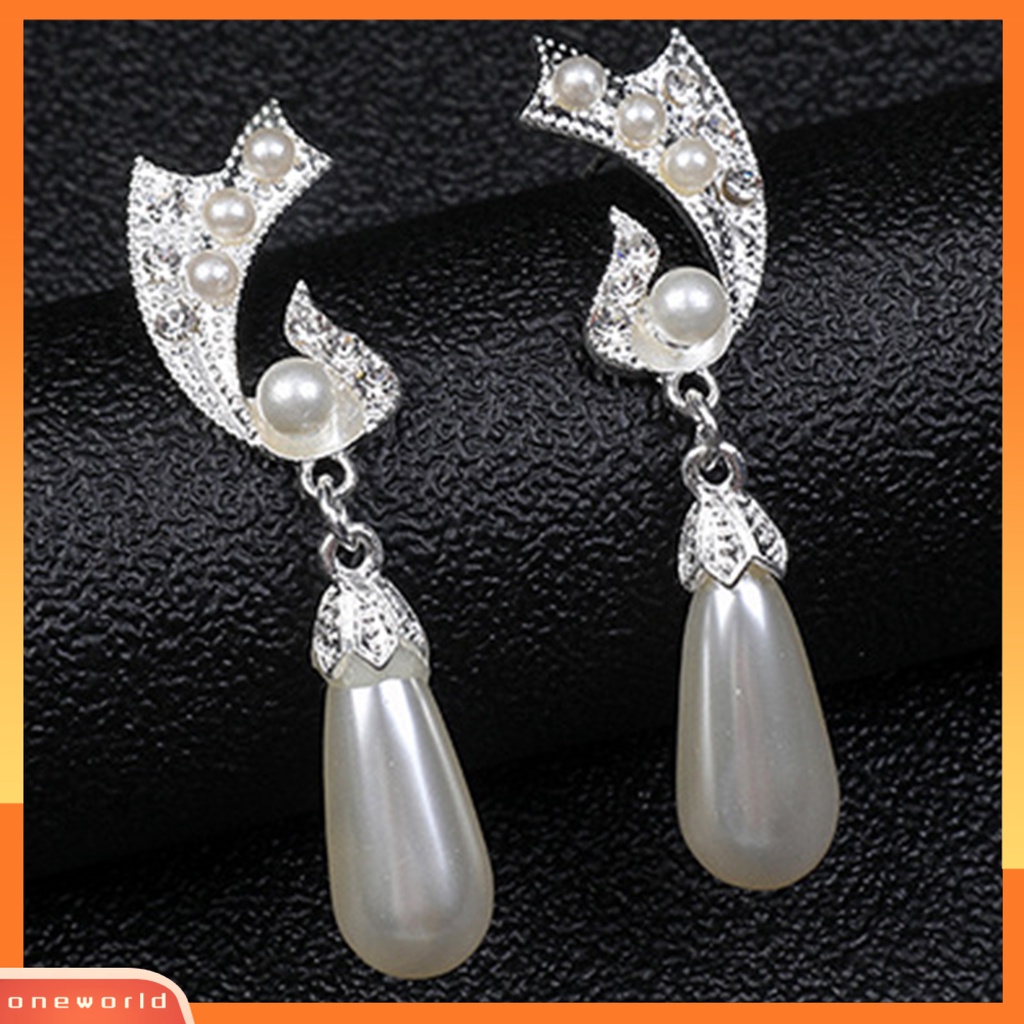 [ONE] 1set Wanita Anting High Gloss Electroplating Shiny Extension Rantai Eye-catching Dekorasi Cantik Berlian Imitasi Mutiara Imitasi Kalung Perhiasan Aksesori