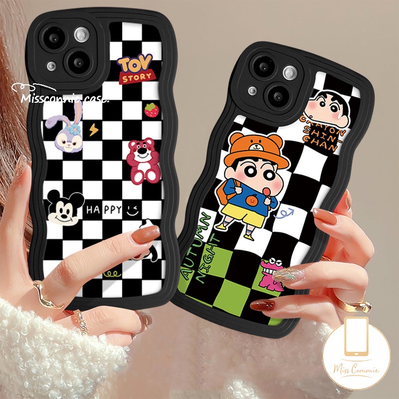 Cute Disney Miekey Manyo Case Kompatibel Untuk IPhone 7Plus 11 14 13 12 Pro Max XR 14 7 6 8 6s Plus X XS Max SE 2020 Lembut Bergelombang Tepi Papan Catur Kartun Dinosaurus Crayon Shin-chan Cover