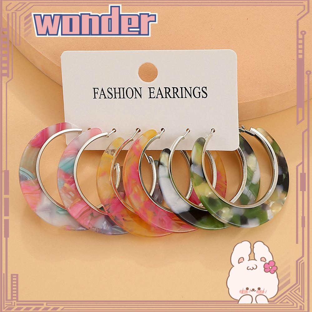 Wonder Acrylic Earrings Set Lingkaran Geometris Wanita Gadis Perhiasan Menjuntair